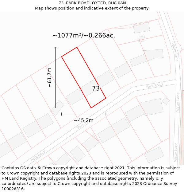 73, PARK ROAD, OXTED, RH8 0AN: Plot and title map