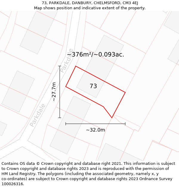 73, PARKDALE, DANBURY, CHELMSFORD, CM3 4EJ: Plot and title map