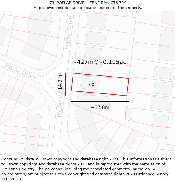 73, POPLAR DRIVE, HERNE BAY, CT6 7PY: Plot and title map