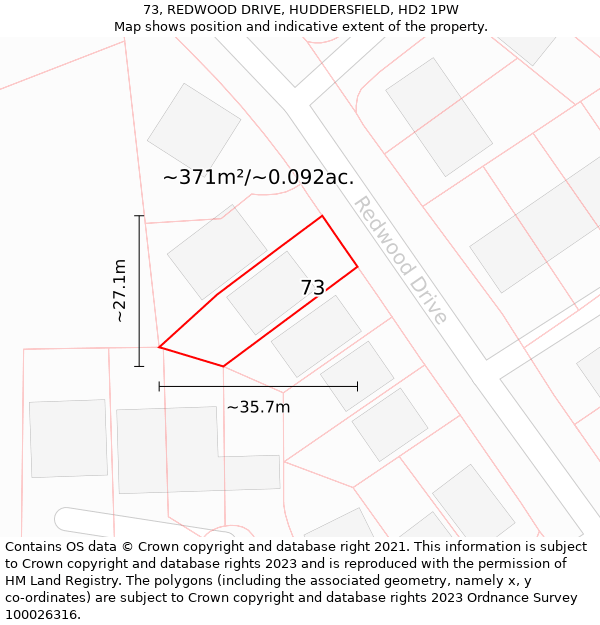 73, REDWOOD DRIVE, HUDDERSFIELD, HD2 1PW: Plot and title map