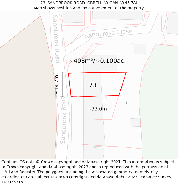 73, SANDBROOK ROAD, ORRELL, WIGAN, WN5 7AL: Plot and title map