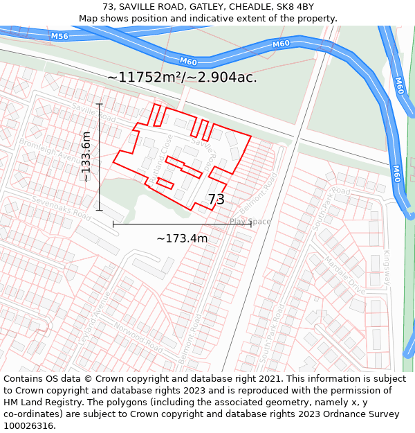 73, SAVILLE ROAD, GATLEY, CHEADLE, SK8 4BY: Plot and title map