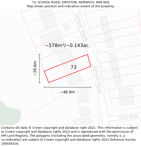 73, SCHOOL ROAD, DRAYTON, NORWICH, NR8 6EQ: Plot and title map