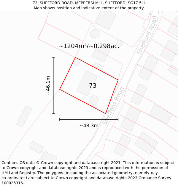 73, SHEFFORD ROAD, MEPPERSHALL, SHEFFORD, SG17 5LL: Plot and title map