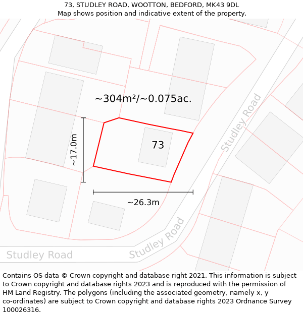 73, STUDLEY ROAD, WOOTTON, BEDFORD, MK43 9DL: Plot and title map