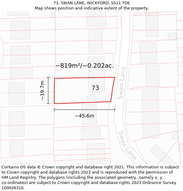 73, SWAN LANE, WICKFORD, SS11 7DE: Plot and title map