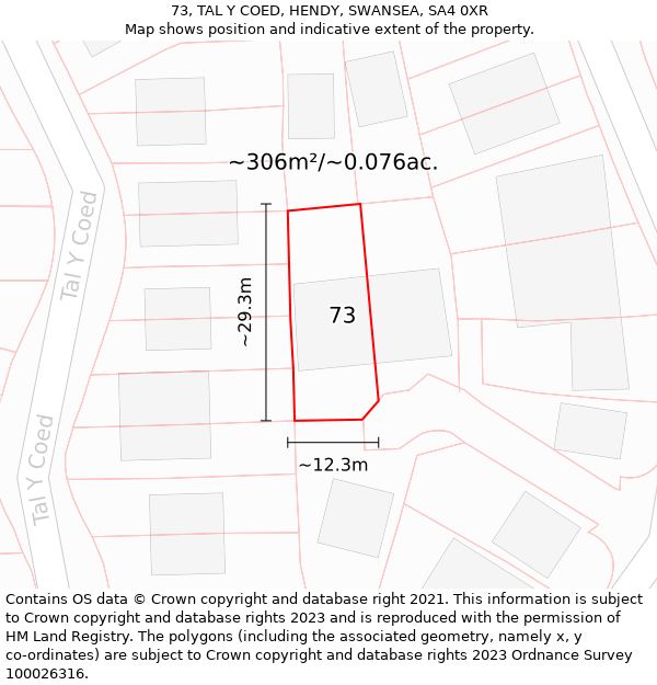 73, TAL Y COED, HENDY, SWANSEA, SA4 0XR: Plot and title map