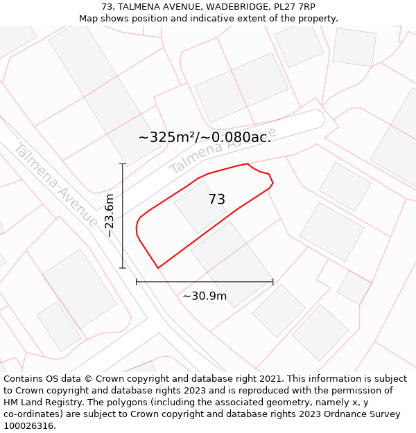 73, TALMENA AVENUE, WADEBRIDGE, PL27 7RP: Plot and title map