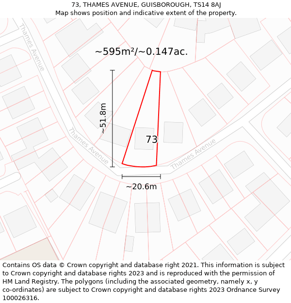 73, THAMES AVENUE, GUISBOROUGH, TS14 8AJ: Plot and title map