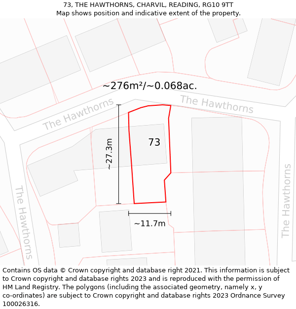 73, THE HAWTHORNS, CHARVIL, READING, RG10 9TT: Plot and title map