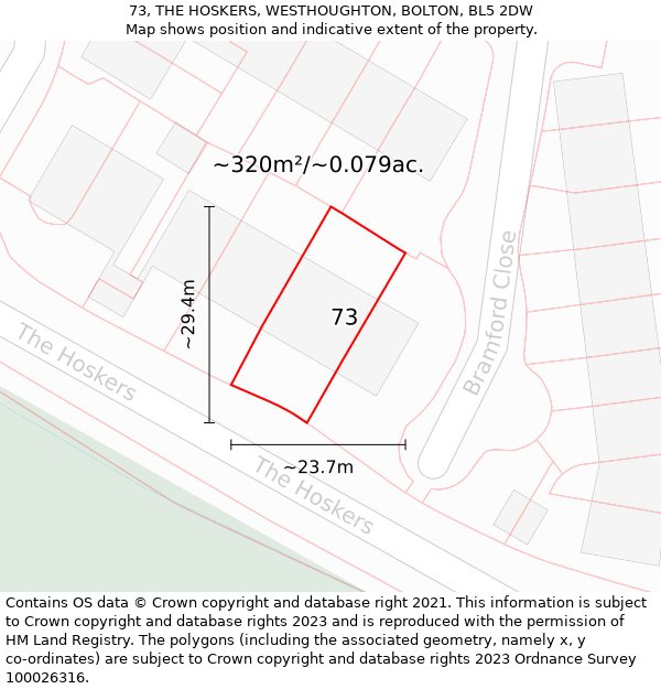 73, THE HOSKERS, WESTHOUGHTON, BOLTON, BL5 2DW: Plot and title map