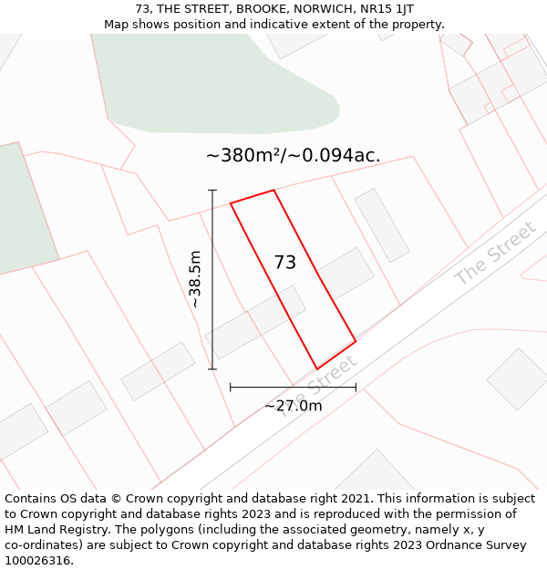 73, THE STREET, BROOKE, NORWICH, NR15 1JT: Plot and title map