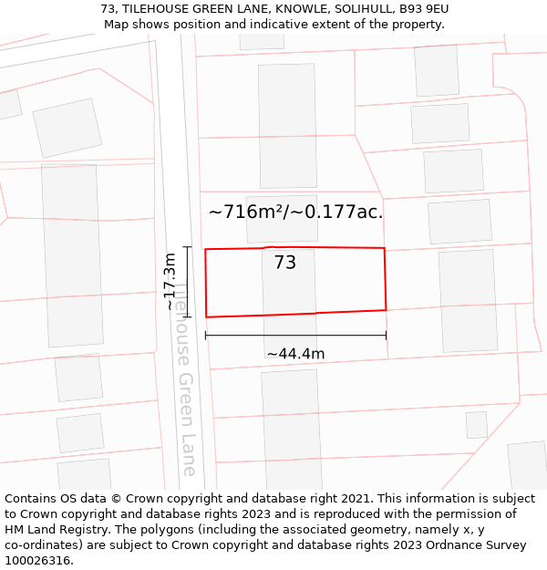 73, TILEHOUSE GREEN LANE, KNOWLE, SOLIHULL, B93 9EU: Plot and title map