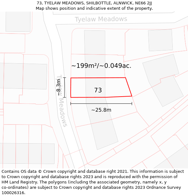 73, TYELAW MEADOWS, SHILBOTTLE, ALNWICK, NE66 2JJ: Plot and title map