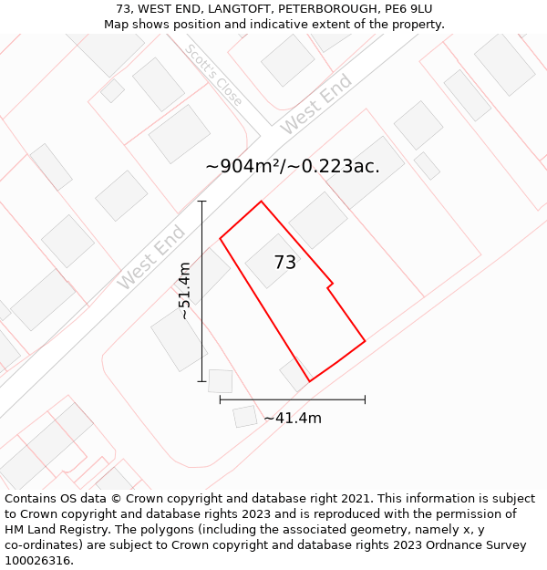 73, WEST END, LANGTOFT, PETERBOROUGH, PE6 9LU: Plot and title map