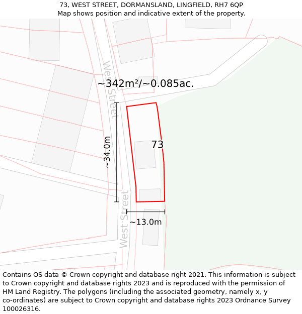 73, WEST STREET, DORMANSLAND, LINGFIELD, RH7 6QP: Plot and title map