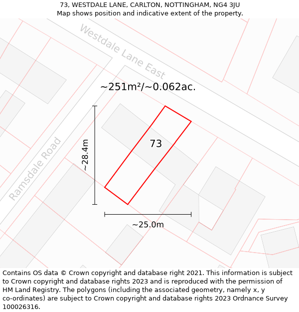 73, WESTDALE LANE, CARLTON, NOTTINGHAM, NG4 3JU: Plot and title map