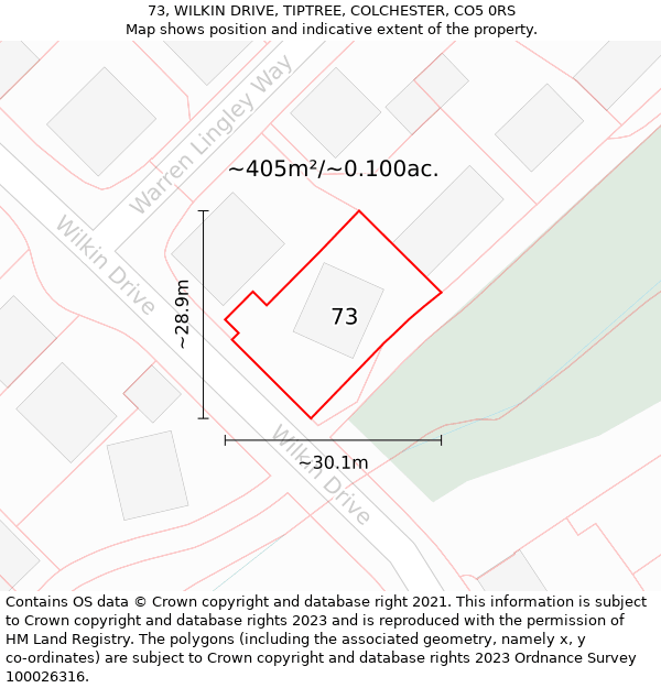 73, WILKIN DRIVE, TIPTREE, COLCHESTER, CO5 0RS: Plot and title map