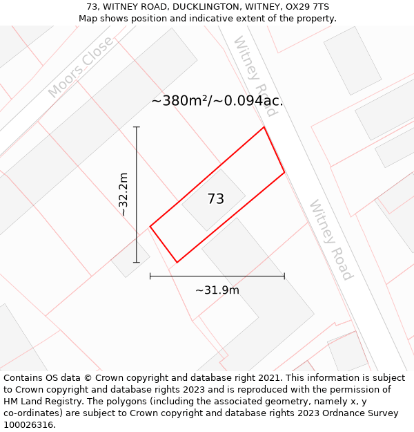 73, WITNEY ROAD, DUCKLINGTON, WITNEY, OX29 7TS: Plot and title map
