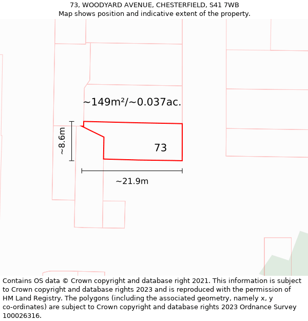 73, WOODYARD AVENUE, CHESTERFIELD, S41 7WB: Plot and title map