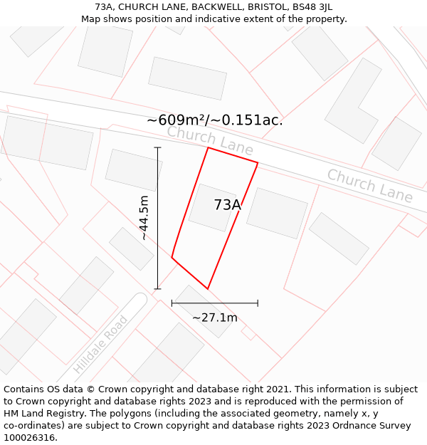 73A, CHURCH LANE, BACKWELL, BRISTOL, BS48 3JL: Plot and title map