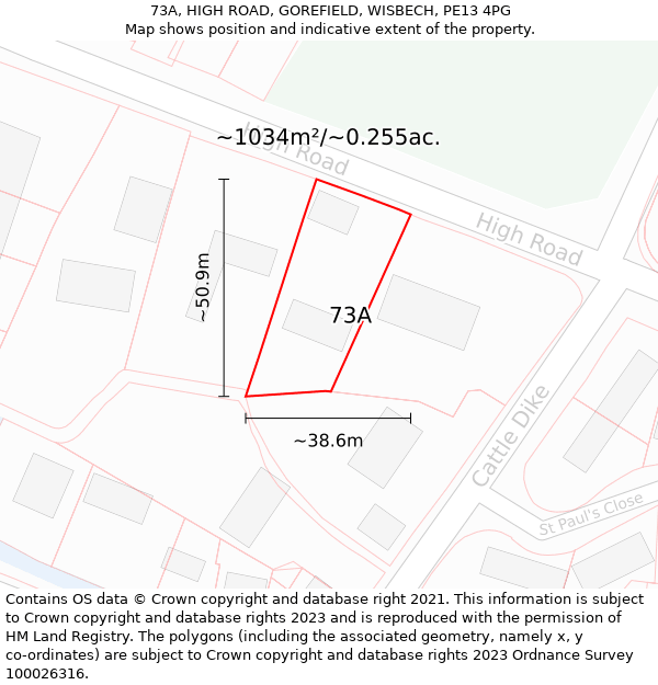 73A, HIGH ROAD, GOREFIELD, WISBECH, PE13 4PG: Plot and title map