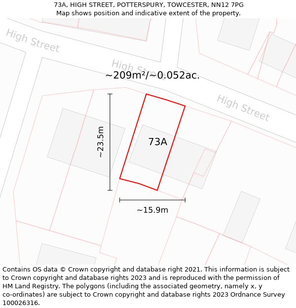 73A, HIGH STREET, POTTERSPURY, TOWCESTER, NN12 7PG: Plot and title map