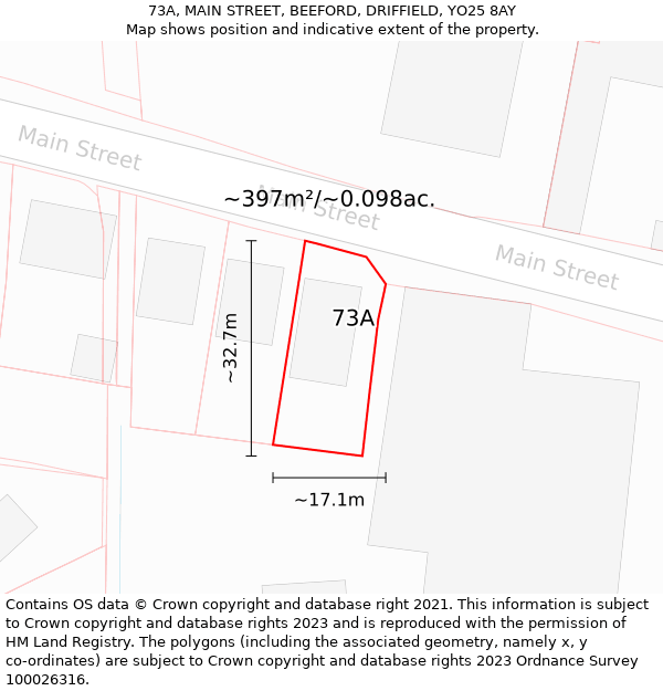 73A, MAIN STREET, BEEFORD, DRIFFIELD, YO25 8AY: Plot and title map