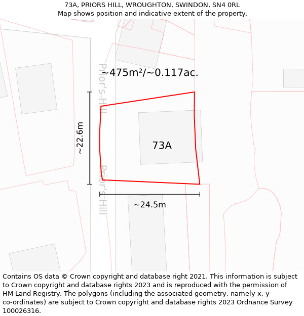 73A, PRIORS HILL, WROUGHTON, SWINDON, SN4 0RL: Plot and title map