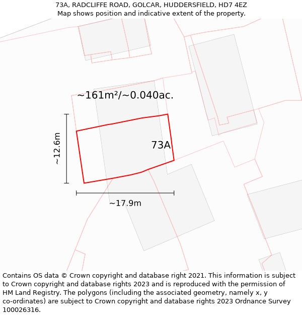 73A, RADCLIFFE ROAD, GOLCAR, HUDDERSFIELD, HD7 4EZ: Plot and title map