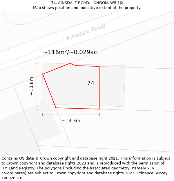 74, AINSDALE ROAD, LONDON, W5 1JX: Plot and title map