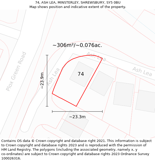 74, ASH LEA, MINSTERLEY, SHREWSBURY, SY5 0BU: Plot and title map