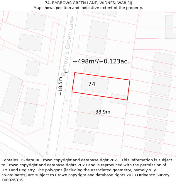 74, BARROWS GREEN LANE, WIDNES, WA8 3JJ: Plot and title map