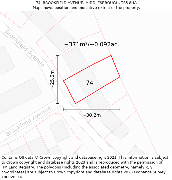 74, BROOKFIELD AVENUE, MIDDLESBROUGH, TS5 8HA: Plot and title map