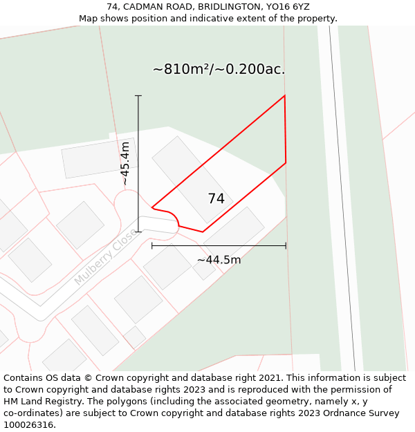 74, CADMAN ROAD, BRIDLINGTON, YO16 6YZ: Plot and title map