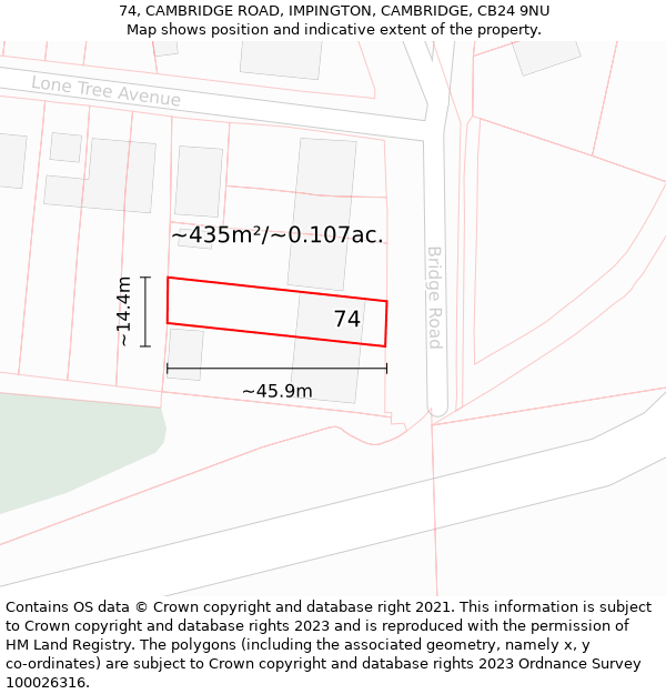 74, CAMBRIDGE ROAD, IMPINGTON, CAMBRIDGE, CB24 9NU: Plot and title map