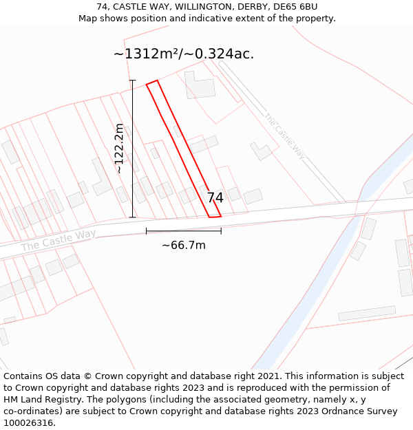 74, CASTLE WAY, WILLINGTON, DERBY, DE65 6BU: Plot and title map