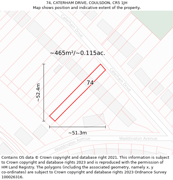 74, CATERHAM DRIVE, COULSDON, CR5 1JH: Plot and title map