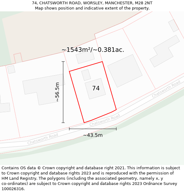74, CHATSWORTH ROAD, WORSLEY, MANCHESTER, M28 2NT: Plot and title map