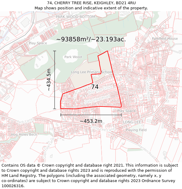 74, CHERRY TREE RISE, KEIGHLEY, BD21 4RU: Plot and title map