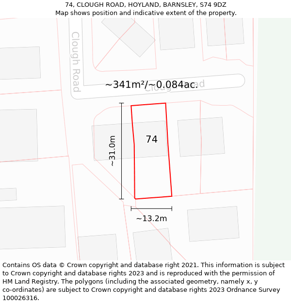 74, CLOUGH ROAD, HOYLAND, BARNSLEY, S74 9DZ: Plot and title map