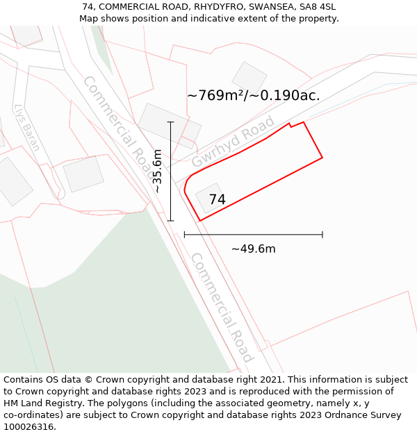 74, COMMERCIAL ROAD, RHYDYFRO, SWANSEA, SA8 4SL: Plot and title map