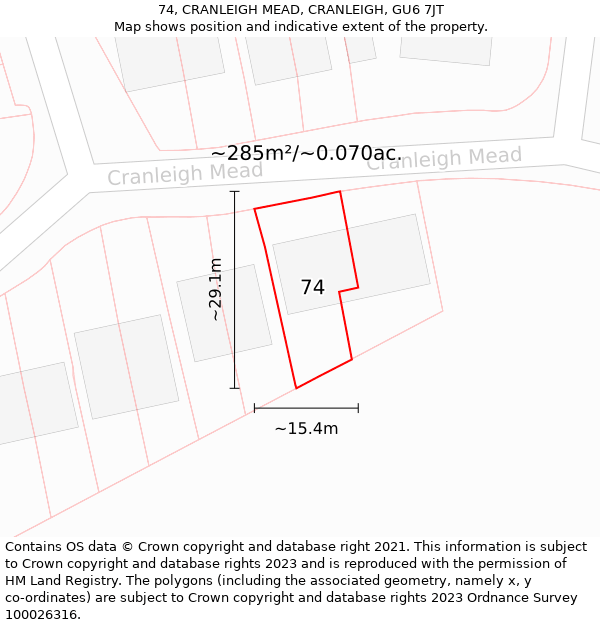 74, CRANLEIGH MEAD, CRANLEIGH, GU6 7JT: Plot and title map