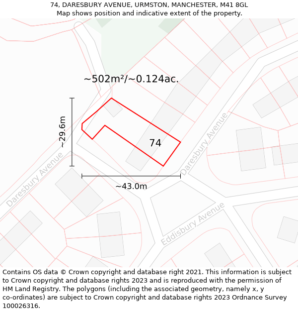 74, DARESBURY AVENUE, URMSTON, MANCHESTER, M41 8GL: Plot and title map