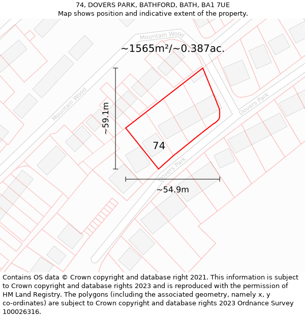 74, DOVERS PARK, BATHFORD, BATH, BA1 7UE: Plot and title map