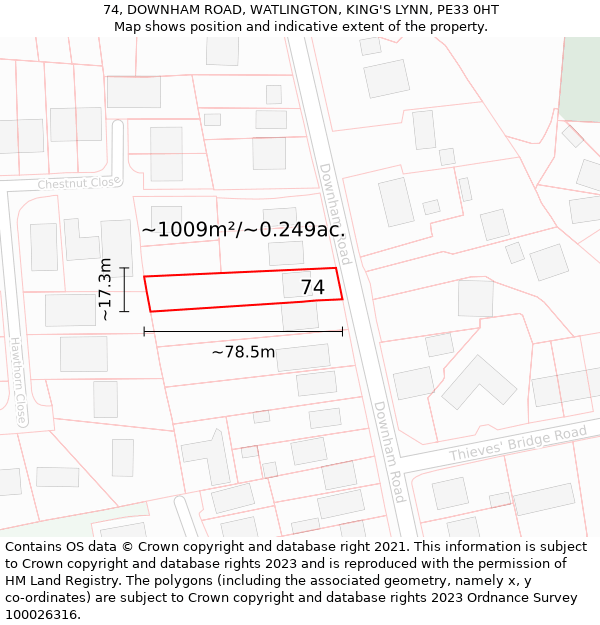 74, DOWNHAM ROAD, WATLINGTON, KING'S LYNN, PE33 0HT: Plot and title map