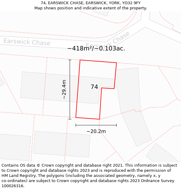 74, EARSWICK CHASE, EARSWICK, YORK, YO32 9FY: Plot and title map