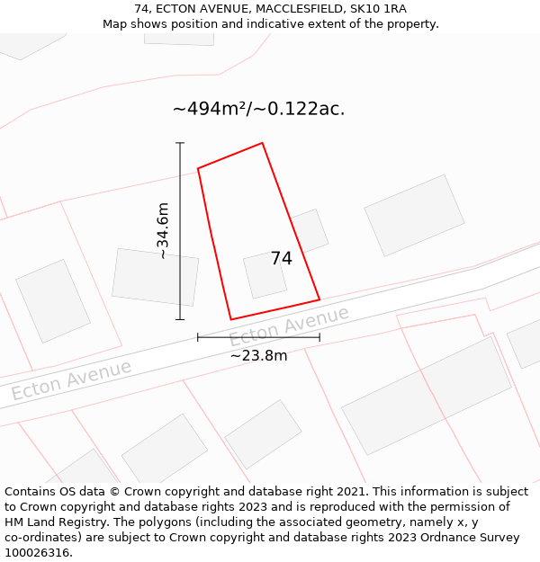 74, ECTON AVENUE, MACCLESFIELD, SK10 1RA: Plot and title map