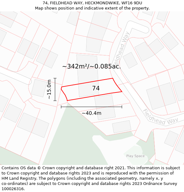 74, FIELDHEAD WAY, HECKMONDWIKE, WF16 9DU: Plot and title map