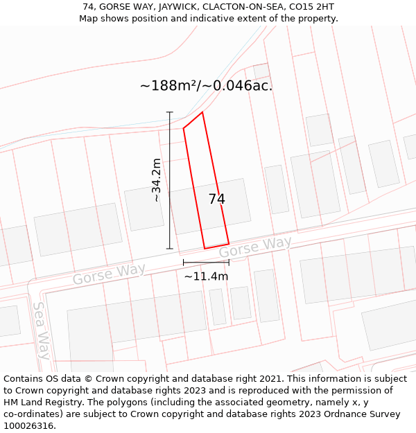 74, GORSE WAY, JAYWICK, CLACTON-ON-SEA, CO15 2HT: Plot and title map
